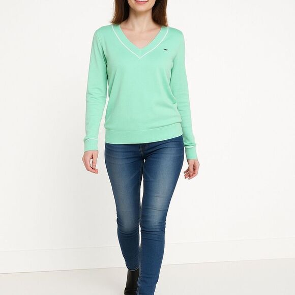 Vineyard Vines Cotton Cashmere Heritage V-Neck Sweater Green Size M - Picture 1 of 12